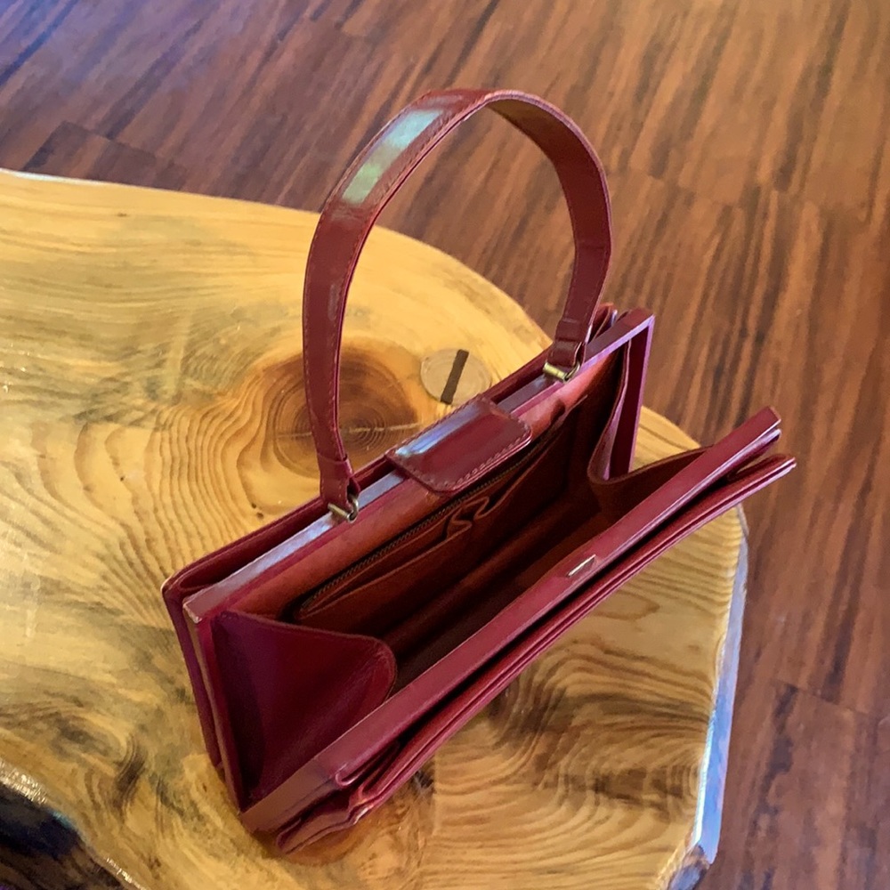 Vintage Saks Fifth Avenue red leather clutch purse with handle